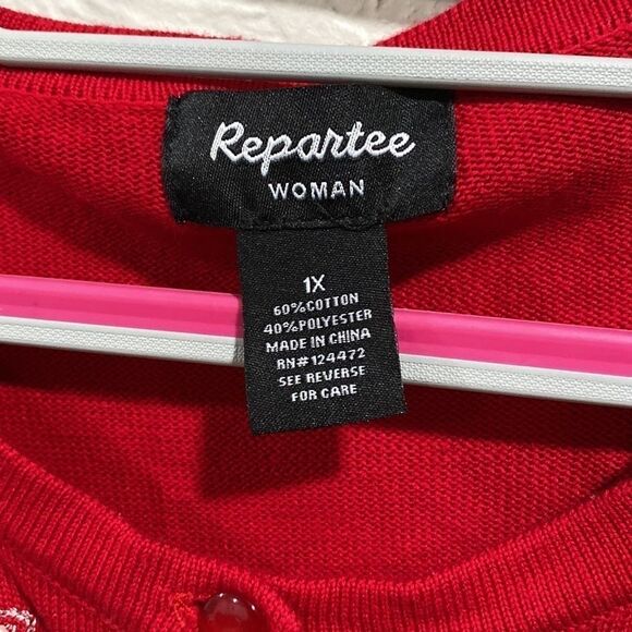 Repartee Woman Embellished Beaded Christmas Snowflake Sweater Cardigan 1X - Picture 5 of 6